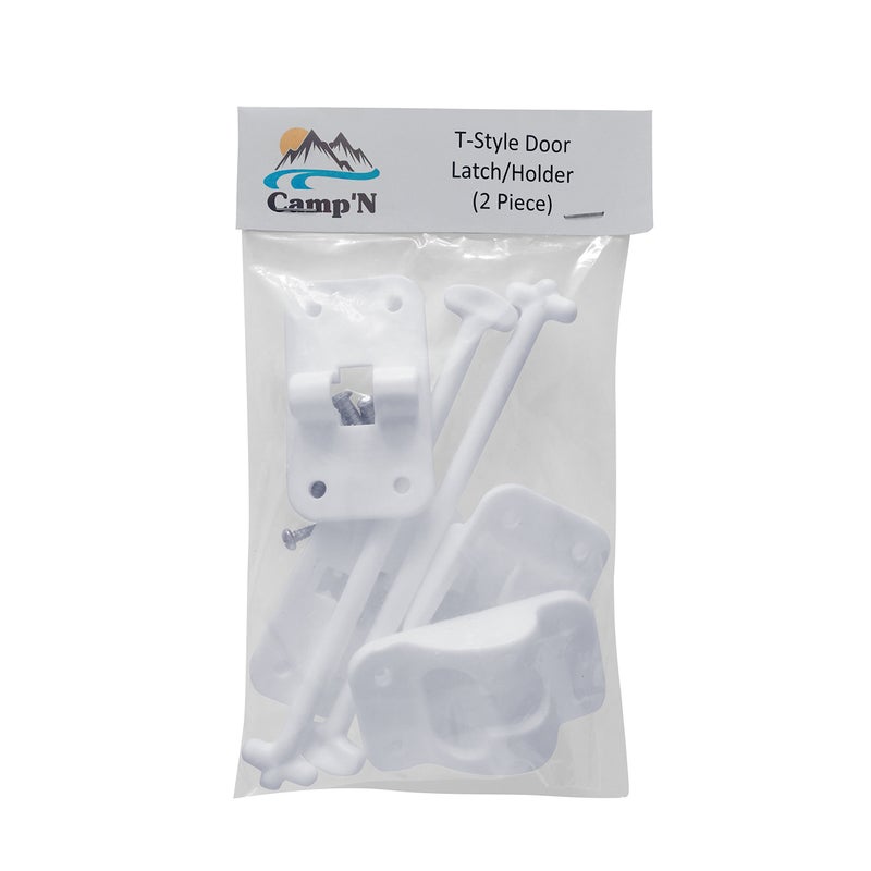 Camp'N 6" RV Door Holder and Latch - Camper & Trailer Door Catch - T Style OEM - White 2 Pack with Hardware - Image 5